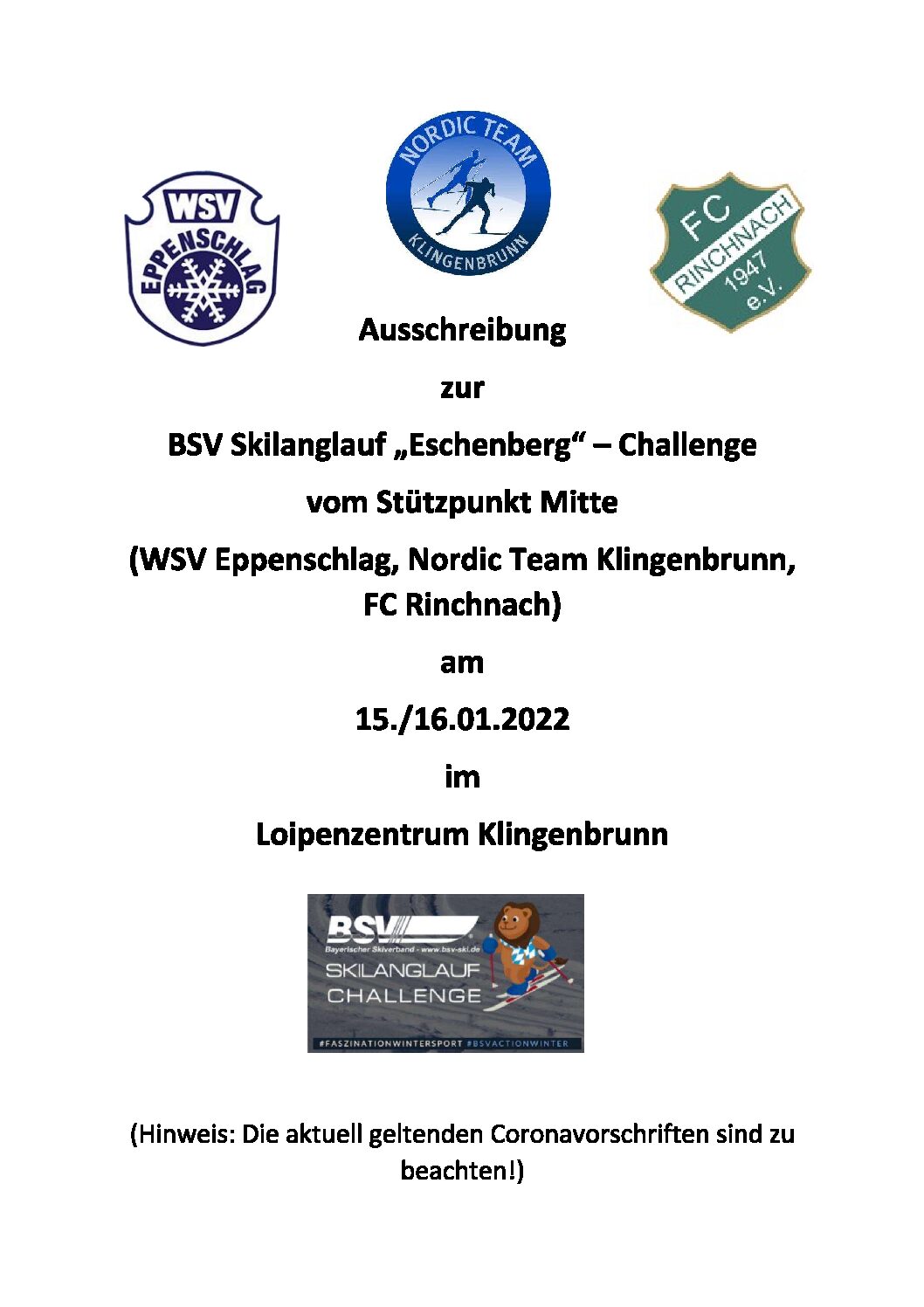 BSV Skilanglauf „Eschenberg“ – Challenge vom Stützpunkt Mitte